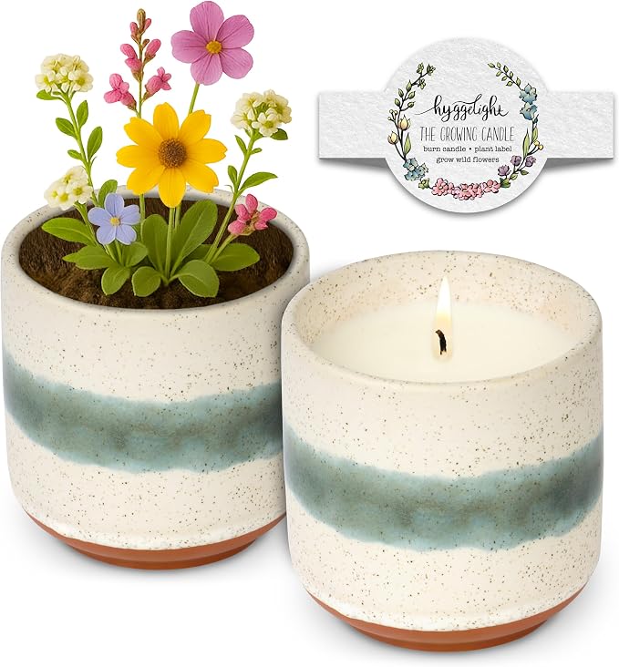 The Growing Candle, Unscented Fragrance Free Candles, 8.5oz Ceramic Pot, 100% Soy, Edith