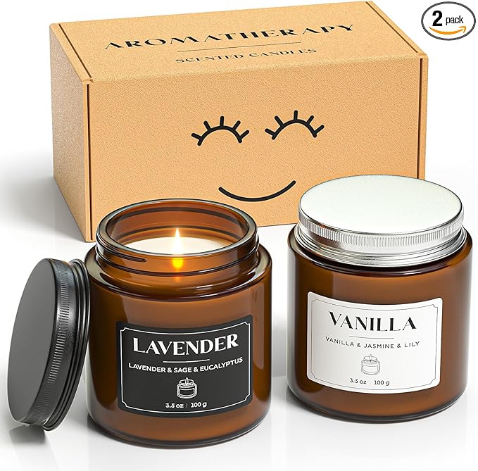 NORVENCE Scented Candles Gift Set, Stress Relief Candles for Home, Premium Soy Candle Set, Candles for Women and Men (Black & White, 7 oz)