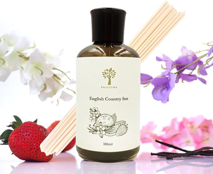 PRISTINE English Country Inn Reed Diffuser Refill with Free Reed Stick | Jasmine, Strawberry, Vanilla Oil Diffuser Refills | Premium Hotel Lobby Reed Diffuser Refill