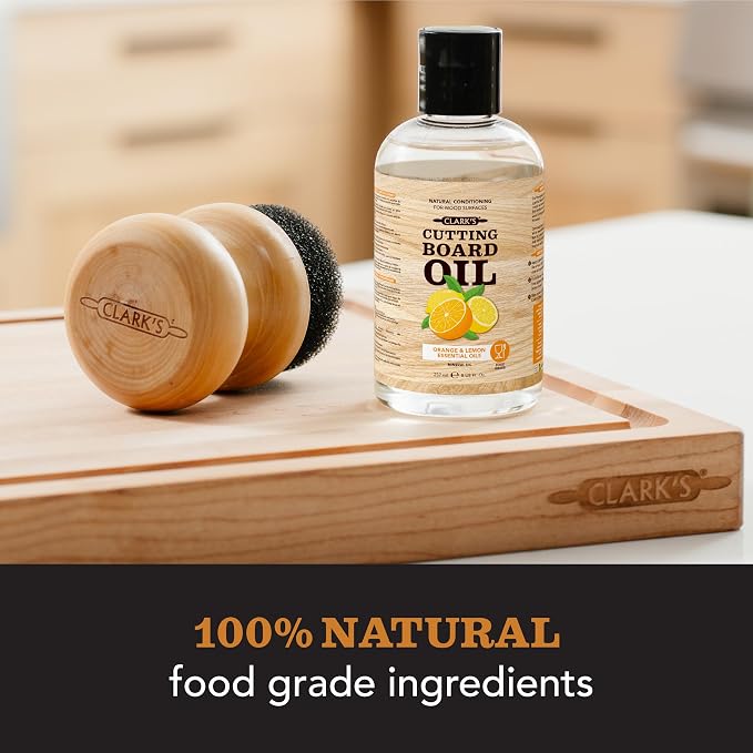 CLARK'S Cutting Board Oil - Food Grade Mineral Oil for Wood Cutting Board - Scented with Orange and Lemon Essential Oils - Butcher Block Conditioner - Restores and Protects Wood - Made in USA, 8oz