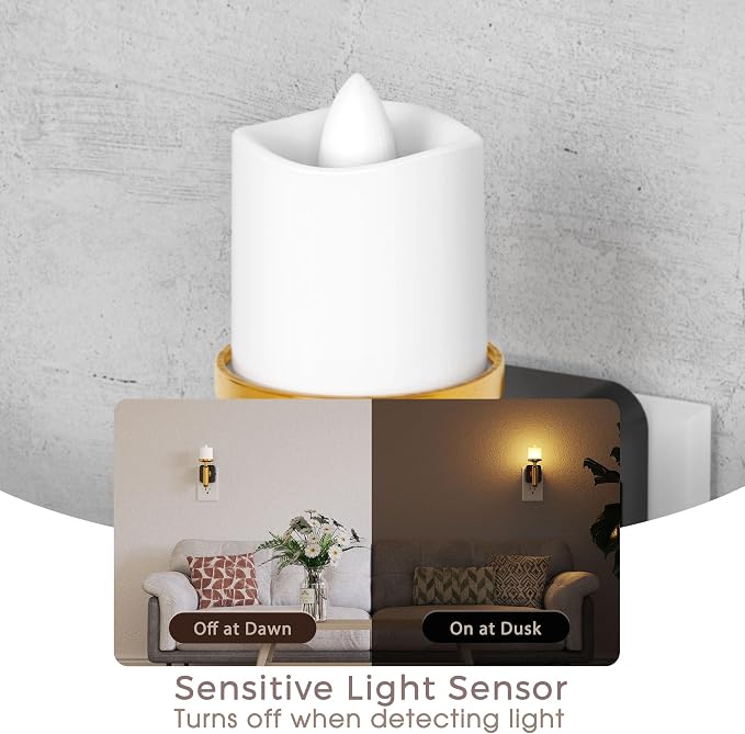Briignite Flameless Candle Night Light, Night Lights Plug into Wall, LED Candle Night Light with Light Sensor, 0-100LM Dimmable Nightlight Plug in, 3000K Soft White Nightlight for Bathroom Hallway
