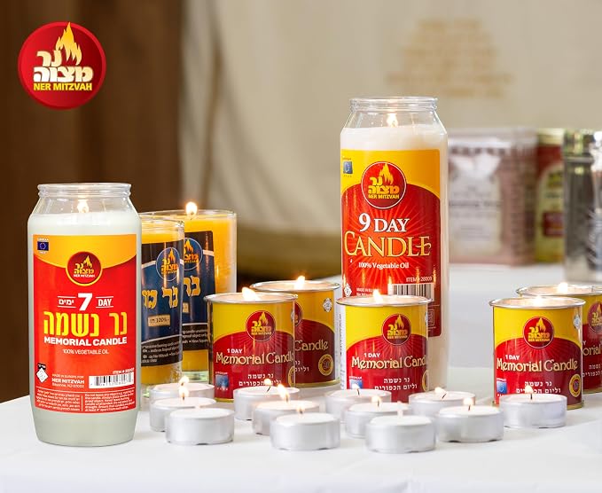Ner Mitzvah 7 Day Yartzeit Candle - 20 Pack Kosher Yahrtzeit Memorial and Yom Kippur Candle in Plastic Holder