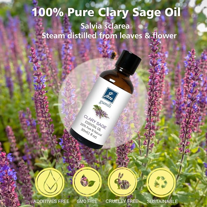 GM Gumili Clary Sage Essential Oil 1 oz-100% Pure & Undiluted Clary Sage Oil for Diffuser, Skin, Massage, DIY