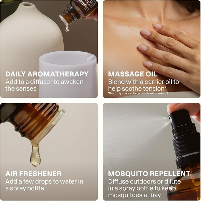 Cliganic Organic Citronella Essential Oil, 100% Pure Natural for Aromatherapy | Non-GMO Verified
