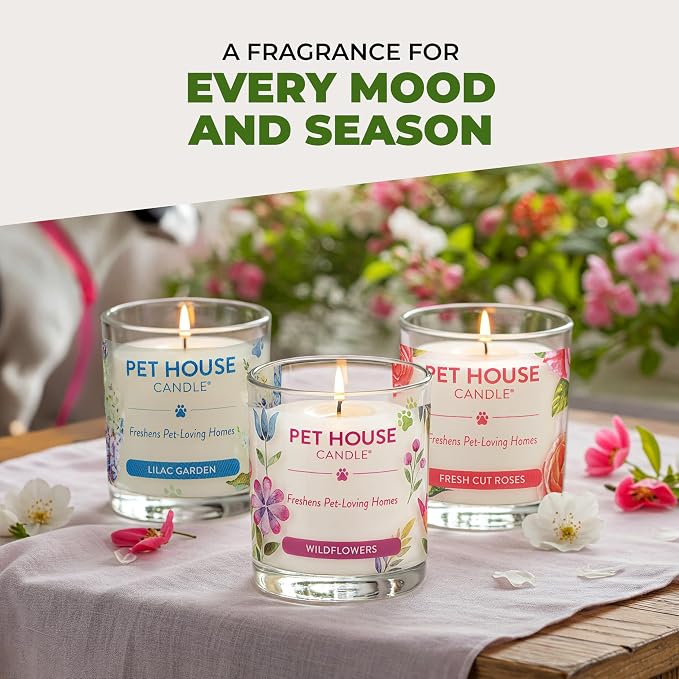 One Fur All Pet House Candle 2 Pack - Plant-Based/Soy - Clean Burning Scented, Long Lasting Pet Odor Candle for Home - Fresh Citrus