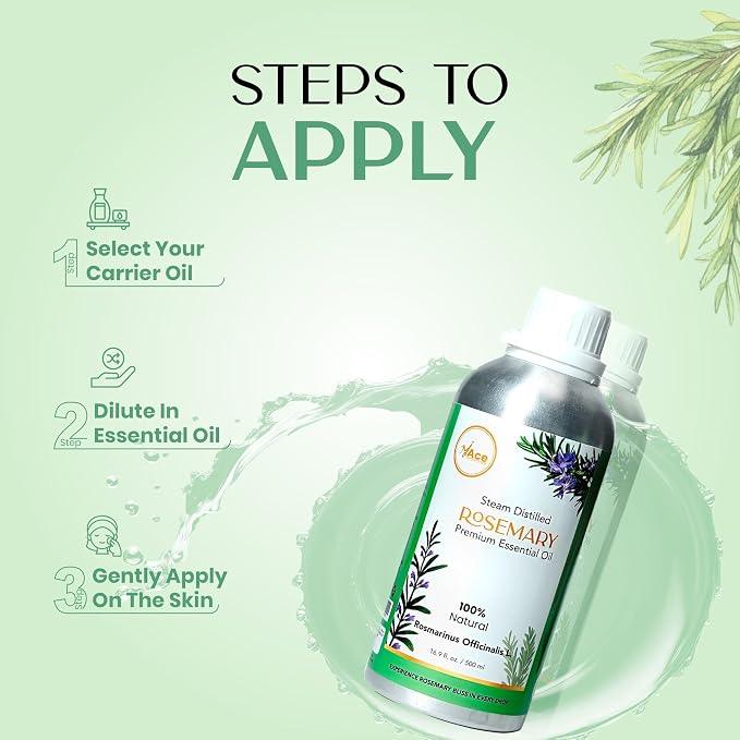 My ACE Rosemary Essential Oil 16 Fl Oz - 100% Pure & Natural - Premium Grade for Aromatherapy, Diffuser, Skin, Hair, Massage, Candle, Soap Making, Home - Glass Bottle with Dropper - Long Lasting Scent