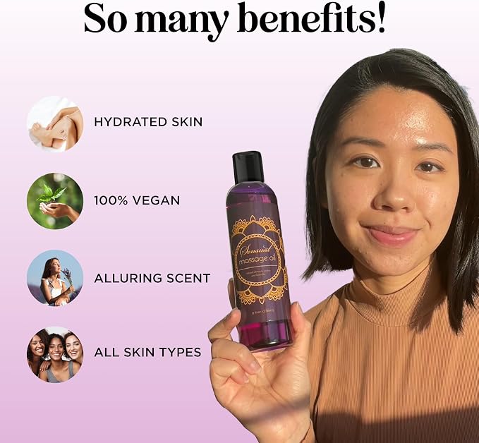 Aromatherapy Sensual Massage Oil for Couples - Relaxing Lavender Massaging Oil for Massage Therapy with Vitamin E Jojoba & Sweet Almond - Naturally Scented Vegan Non GMO & Gluten Free (8 Fl Oz)