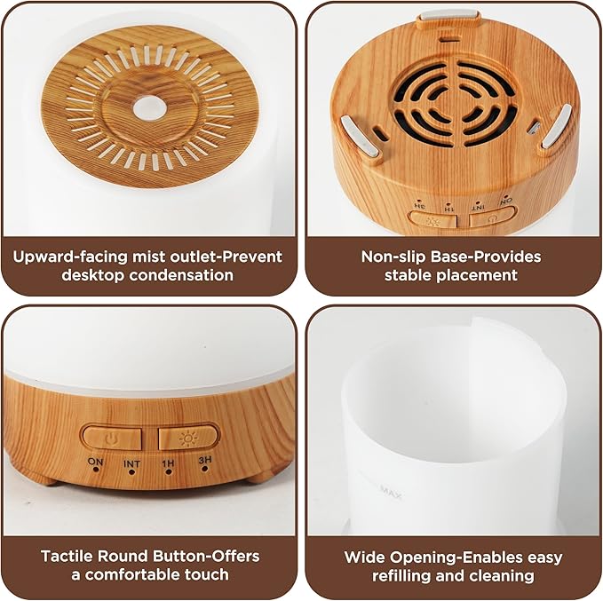 150ML Essential Oil Diffuser, Small Portable Aromatherapy Diffuser, Home Fragrance Aroma Diffuser with 7-Color LED Light, Ultrasonic Cool Mist Humidifier/Air Revitalizer for Bedroom（Light Color）