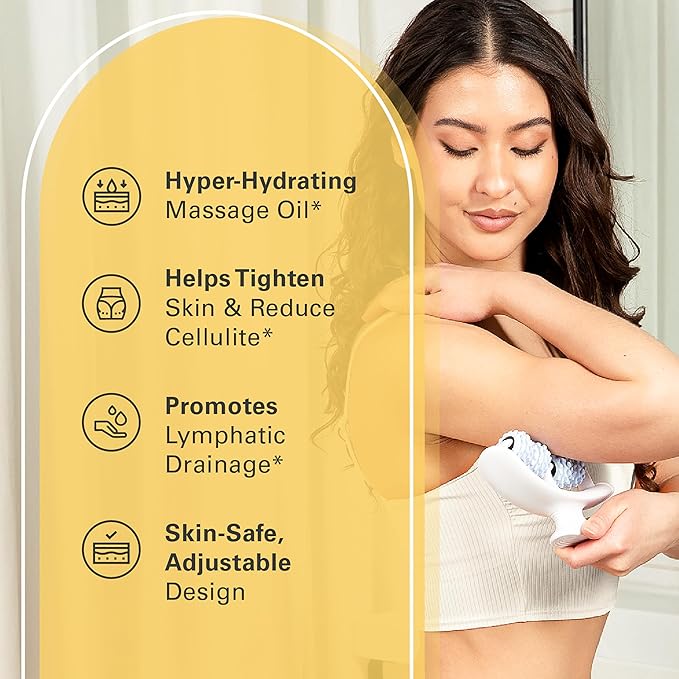 Anti Cellulite Oil and Lymphatic Drainage Massager Kit | Fascia Blaster for Contoured & Smoother Skin | Muscle Roller for Sore Arms, Legs, and Stomach, 8 fl oz by M3