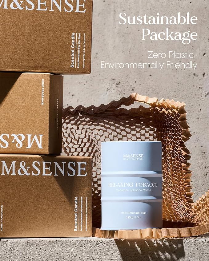 M&SENSE Tobacco Vanilla Scented Candles Natural Non Toxic, Aromatherapy Candle for Stress Relief Meditation Relaxing, Housewarming Gifts for Women Men, 11.3oz 70 Hour Long Burning