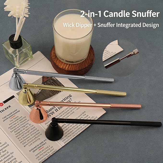 Innovative 2-in-1 Candle Snuffer Extinguisher with Removable Wick Dipper,Candle Flame Put Out Tools with Non-Slip Long Handle,Perfect Accessories for Candle Lovers (Black)