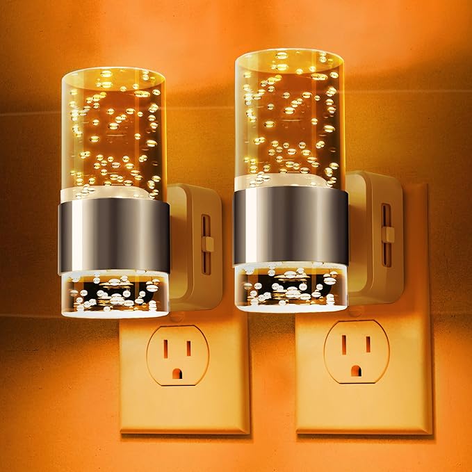 L LOHAS LED Night Light,Dimmable Night Lights Plug into Wall, 2 Pack Acrylic Nightlights with 0-100 LM Adjustable Brightness, Amber Plug in Night Light with Dusk to Dawn Sensor, for Bathroom Hallway