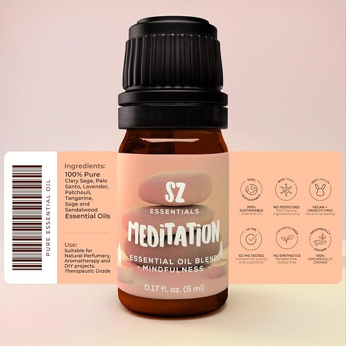Meditation Pure Essential Oil Blend - 100% Pure and Natural - Perfectly Balanced - Undiluted - 5ml