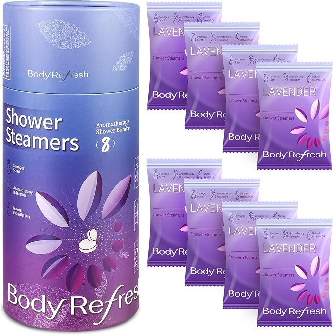 BodyRefresh Lavender Shower Steamers Aromatherapy 8 Pack - Birthday Gifts for Women, Mothers Day Gifts for Mom Wife from Daughter, Shower Bombs for Home Spa Relaxation Self Care