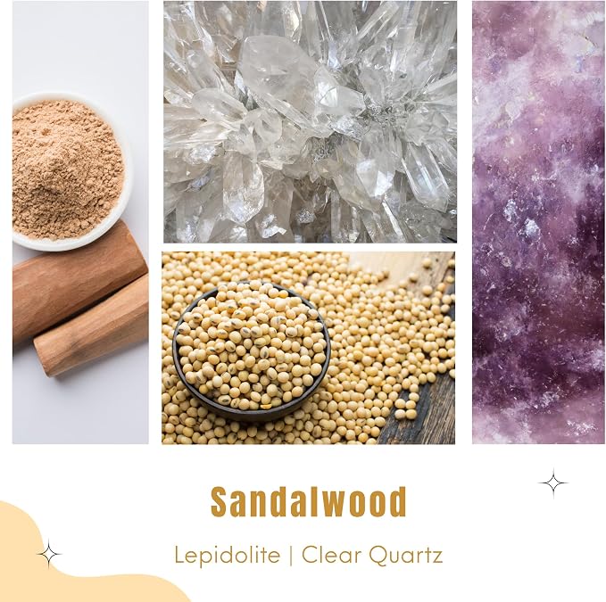 Angel Number 777 Manifestation Candle Crystal Infused Soy Wax with Lepidolite and Clear Quartz Sandalwood Scented Spiritual Gift for Alignment and Energy Clarity