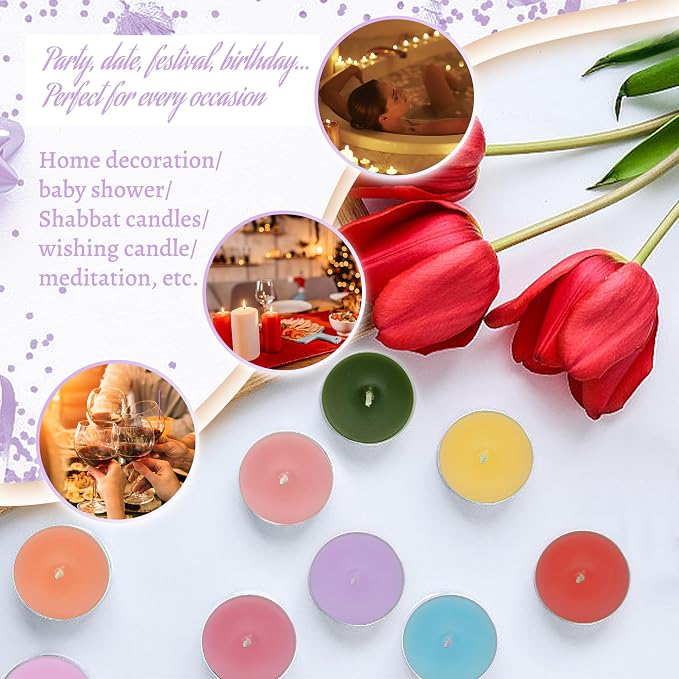 Violet Scented Tealight Candles, Purple Scent Tea Lights Candles Clear Cup, 24 Pack Colored Tealights Candle, 6 Hour Burn Time Tea Candles for Party, Decor, Spa, Shabbat
