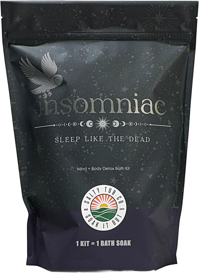 Insomniac Sleep Bath Kit – Nighttime Detox Soak with Magnesium Salts, Essential Oils, Bath Bomb and More, Luxury Bath Experience, Single Use – Sleep Support & Relaxation Ritual by Salty Tub