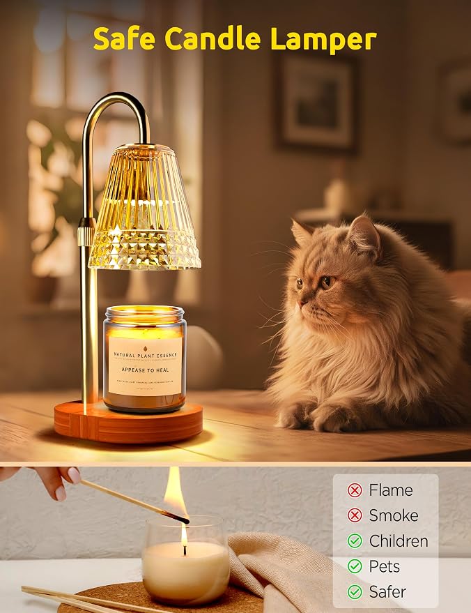 Candle Warmer Lamp with Timer, Dimmable Candle Lamp Warmer, Height Adjustable, Birthday Gifts for Women Mom, Vintage Home Decor for Scented Jar