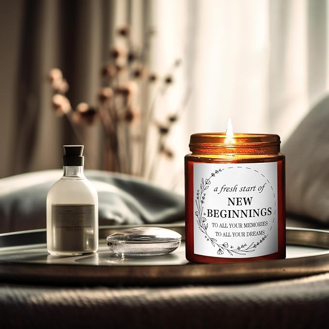 New Beginnings Housewarming New Home Candle - Friendship Gifts for Women - Graduation Farewell Going Away Work Break Up Divorce Gift for Her Bestie Coworker Friend - Relaxing Anxiety Relief