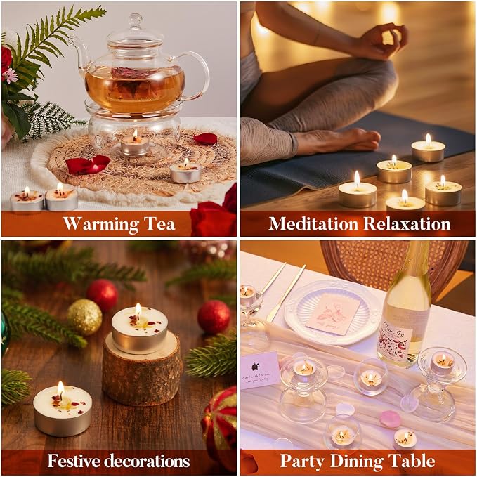 Crenovo Rose Scented Tealight Candles 16 Pcs, 6-7 Hours Soy Tea Lights Candles with Dried Flower Petals, Non-Toxic Smokeless Small Candles Bulk for Weddings, Home Decor, Spa