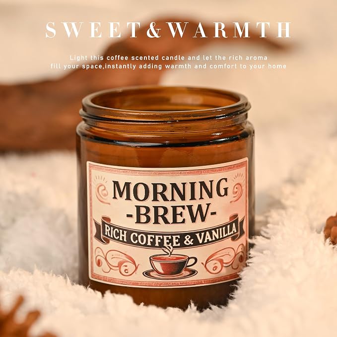 Coffee Soy Candle - Coffee Scented Candles for Home, Candles Gifts for Women, 4oz Amber Jar + Silvery Lid, 20+ Hours Burn Time, Aromatherapy Gifts for Men