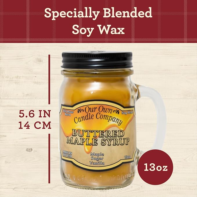 Our Own Candle Company Buttered Maple Syrup Scented 13 Ounce Mason Jar Candle