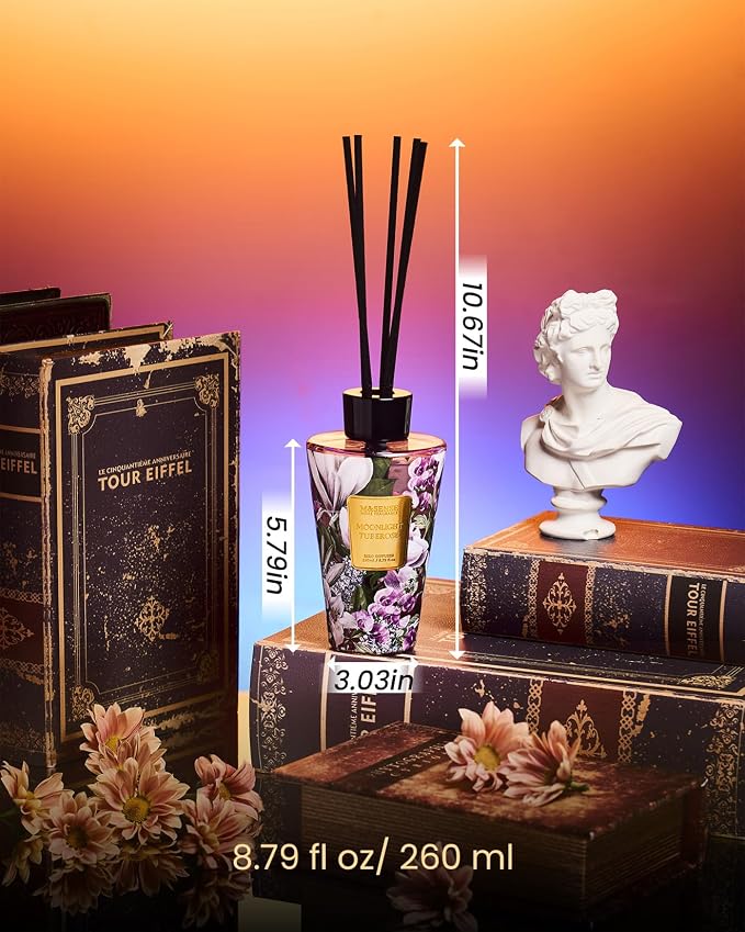 M&SENSE Moonlight Tuberose Reed Diffuser Set - 8.79fl oz Home Fragrance Non-Toxic Essential Oil Diffuser with Sticks, Air Freshner Gifts for Her or Him