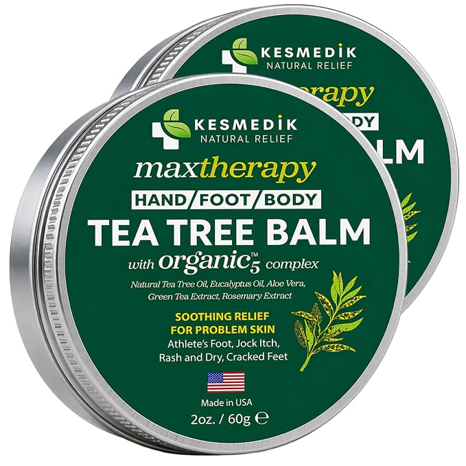 KESMEDIK Tea Tree Oil Balm for Skin, Soothes Itching, Rashes & Dry Skin, Antifungal Defense for Athlete’s Foot, Jock Itch, Chafing, Bug Bites & Eczema, Natural, Effective & Safe for All Ages, 2-Pack