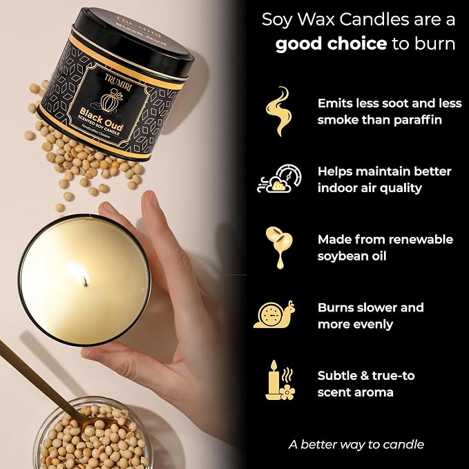 Black Oud Candle Highly Scented Soy Candel Clean Non Toxic Velas Aromáticas Gift for Men Pack of 1 5Oz Decorartive Travel Tin