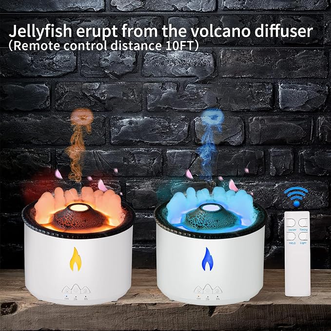 BOHOFAM Essential Oil Diffuser 360ML,Volcano Diffuser/Humidifier, Flame and Volcano 2 Mist Mosdes, Included 50ML Hotel Collection Essential Oil for Home, Bedroom,Large Room