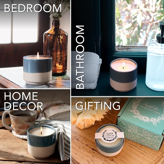 Hyggelight - The Growing Candle, Mint & Eucalyptus Scented, 8.5oz Ceramic Pot, Aromatherapy Candles, 100% Soy, Willow