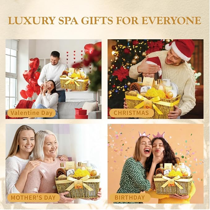 20Pcs Valentines Day Gifts for Women, Honey & Almond Milk Bath & Body Gift Basket, Face Skin Care Kit, Home Spa Gift Set, Self-Care Kit, gold bomb, Birthday, Christmas, Mother Day, Anniversary
