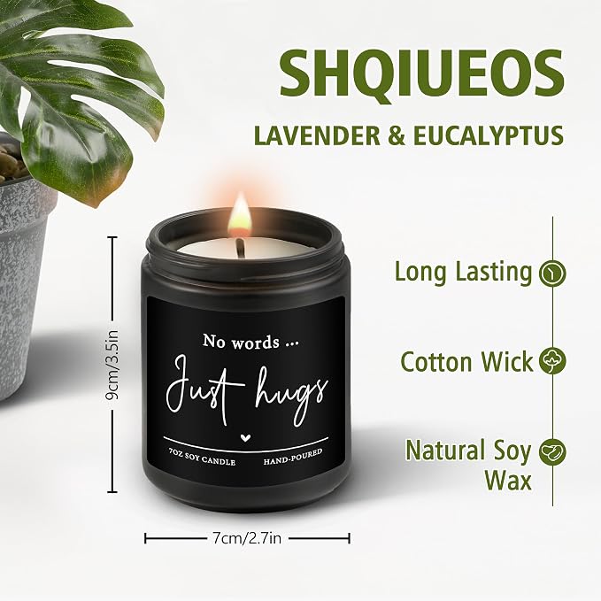 Shqiueos Sympathy Gifts for Loss of Loved One-No Words Just Hugs Lavender Scented Candle, Bereavement Gift Idea, Memorial, Grief, Thinking of You, Get Well, Comfort Condolence Gift (Black)