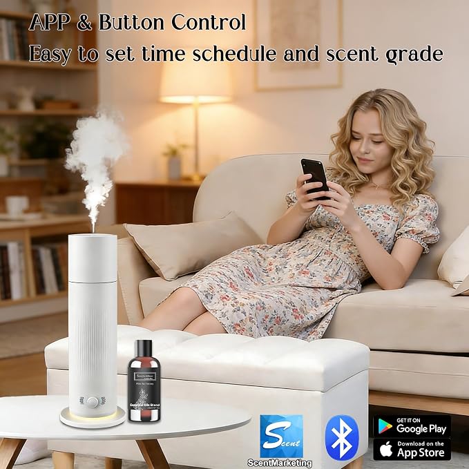 Waterless Essential Oil Diffuser, Scent Air Machine for Home with Hotel Scent Oil, Covers Up to 1000 Sq.Ft, Adjustable Mist & Timer, Hotel and Commercial Use