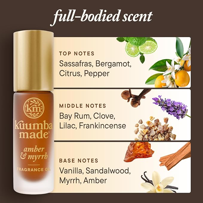 Kuumba Made Amber & Myrrh Fragrance Oil, Long-Lasting Scented Oil Perfume Roller, Vegan, Alcohol-Free, 0.15 Fl Oz