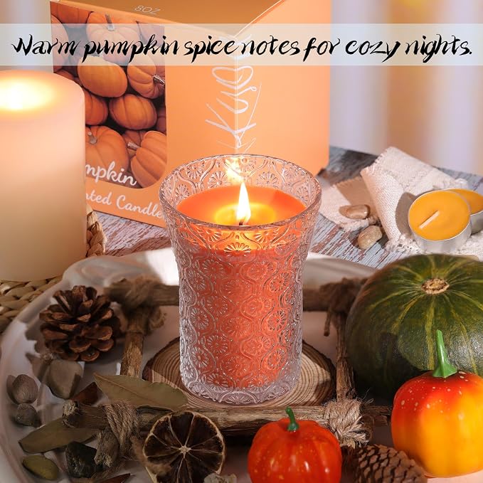 HAVITI Pumpkin Spice Scented Candle, Galentines Valentines Mother's Day Soy Jar Candles Gift for Men Women,8 OZ Aromatherapy Orange Candles for Home Decor
