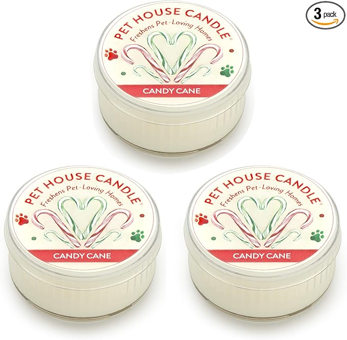 Pet House Mini Candles for Pet Odor Made with Natural Soy Wax, Plant Based, Dog and Cat Friendly Scented Candles, Candy Cane Pack of 3