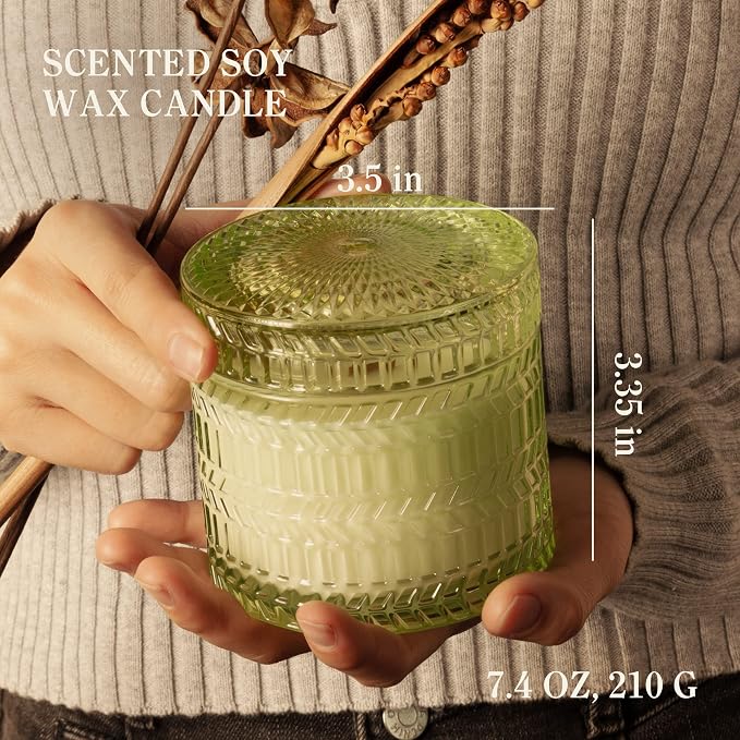 Hidden Label Sage & Citrus Wood Wick Candle, 7.4oz, 55 Hous Burn | Crackling Cherry Wood Wick | 55H Clean Burn | Kitchen & Hostess Gift | Non-Toxic Soy Wax | Green Frosted Decor Jar