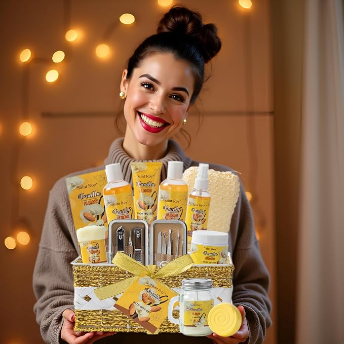 Coconut Almond Spa Gift Basket for Woman Man, 20Pcs Bath & Body Set | Gift For Women & Men, Home Spa Kit, Bath and body Self Care Gifts for Christmas, birthday, holiday gifts