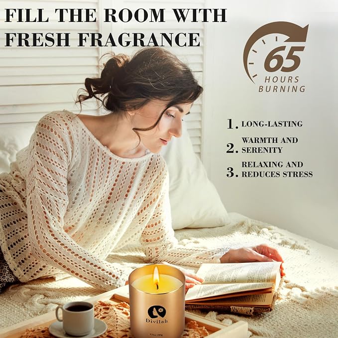 Lavender Scented Candles, 65 Hour Long Lasting Non Toxic Natural Soy Wax in Gold Aluminum Jar, Luxury Large Home Decorative Scented Candle, Relaxing Aromatherapy Gift for Women & Men, 9.9oz