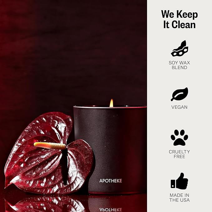 Apotheke Signature Scented Candles for Home, Charcoal Rouge - 10.5 oz - Soy Wax, Non Toxic, Large Jar Black - Luxury Candle Gifts for Women & Men - Birch Wood, Elemi, Damask Rose, and Smoke