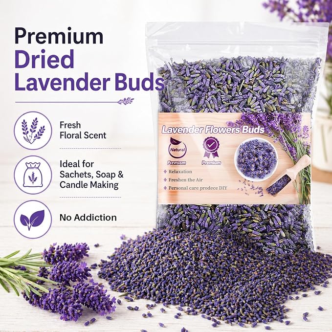 Sukh 12.5OZ Dried Lavender Flowers - Lavender Buds Sachets Bags for Drawers Closets Fresh Scents Dried Flowers Lavenders Sachet Bags for Patry Birthday Bridal Shower Organic Bulk