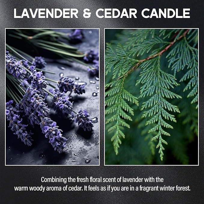 VEGISHINE Lavender＆Cedar Candle, 9oz Scented Candle for Men, Scented Candles for Home, Soy Candle Gifts for Men, Personalized Blessing Minimalist Men's Scented Candle