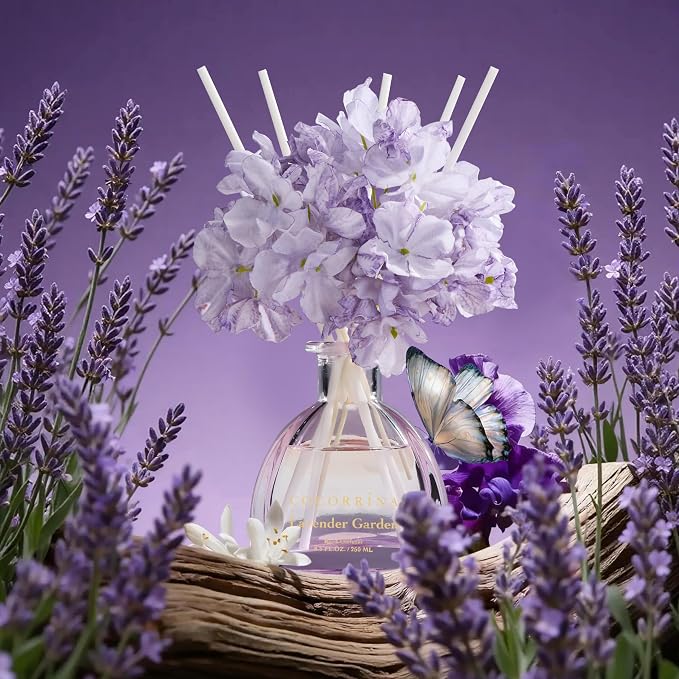 COCORRÍNA Reed Diffuser - Lavender Garden 8.5 Fl.oz Reed Diffuser with 8 Sticks for Home Bathroom Shelf Decor (Simple Luxe Collection)