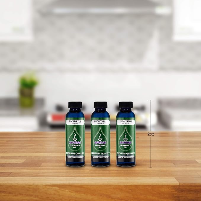 AROMAR Premium Fragrance Oil, Pack of 3 Eucalyptus 2oz. Bottles. Long Lasting Aromatic Scent, Fresh and Revitalizing Aromatherapy for Living Room, Bedroom, and Kitchen