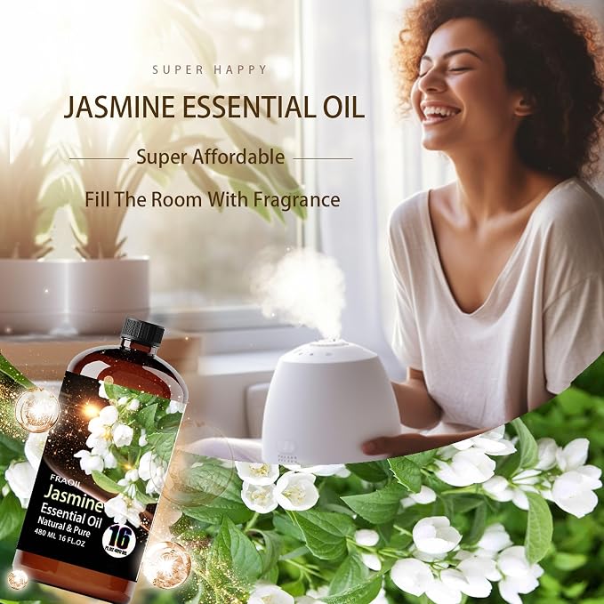Jasmine Essential Oil, Jasmine Oil 16 Fl Oz 480 ML for Diffuser Humidifier Yoga Cleaning DIY Candle Soap Making Perfume Gift for Women Essential Oils FRAOIL (Jasmine 16 Fl Oz (Pack of 1))