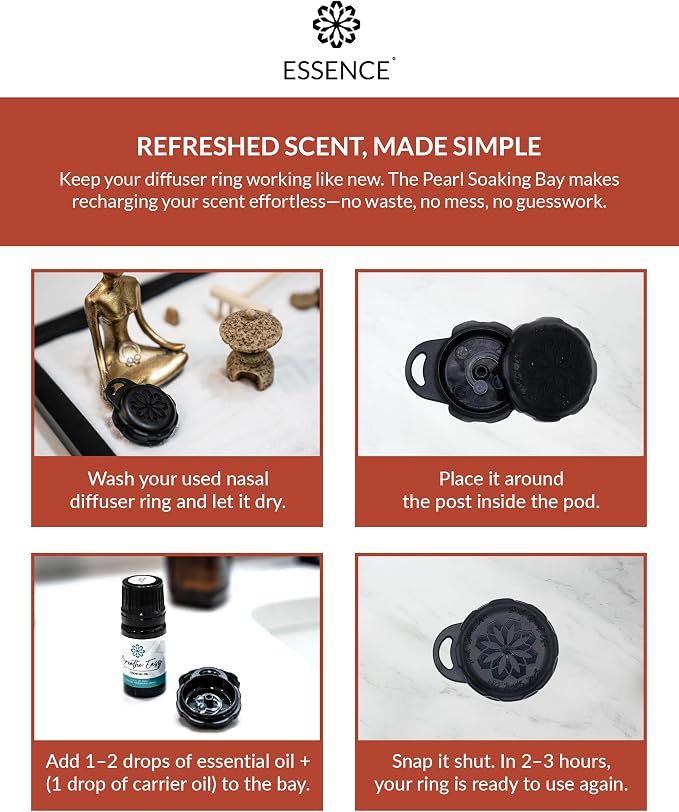 Essence Pearl Travel Case | Frankincense Essential Oil | Aromatherapy Nasal Diffuser & Essential Oil Carrying Case | Grounding Frankincense Scent | Travel-Friendly Kit | Black Pod