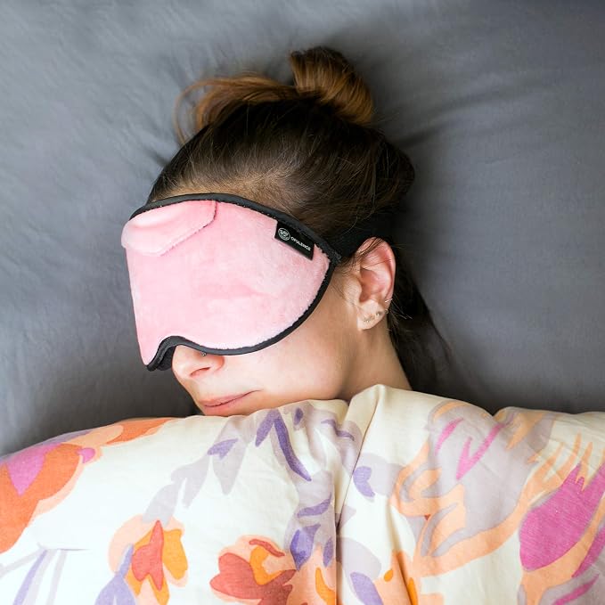 Redolence Aromatherapy Plush Sleep Mask Set w/ 2-5ml Pure Essential Oils - Lavender and Peppermint, 5 Refill Pads and Pair of Foam earplugs (Pink)
