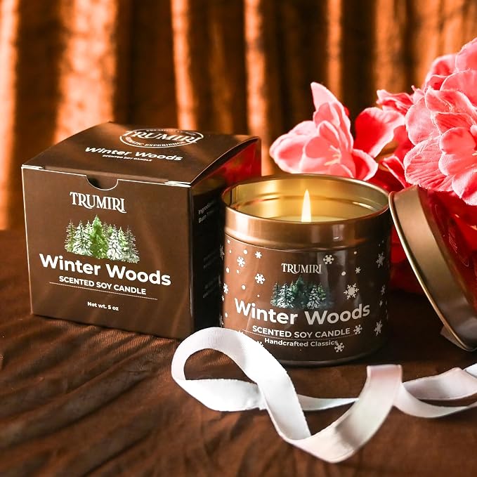 Winter Woods - Soy Candles for Home Scented - for Fall Christmas Holidays - 5oz Natural Clean Non Toxic - Long Lasting Highly Scented Pet Safe Luxury Tin - Velas Aromáticas Para el Hogar - Pine Candel