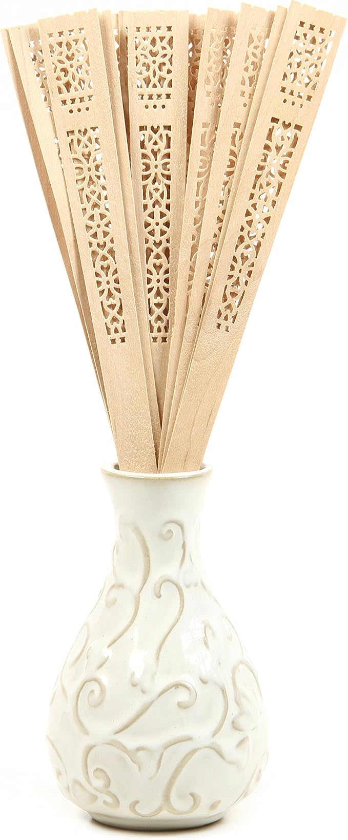 Hosley Diffuser Farmhouse Reed Sticks Set of 4, Hand Carved Fan Shape, 12.5" High for Home Decor, Elegant Bathroom Decor & Accessories, Aromatherapy Enhancement, Rustic Ambiance